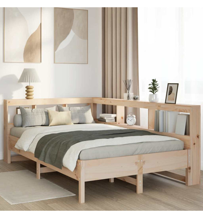 Lit bibliothèque sans matelas 140x190 cm bois de pin massif | Mobilier & Déco