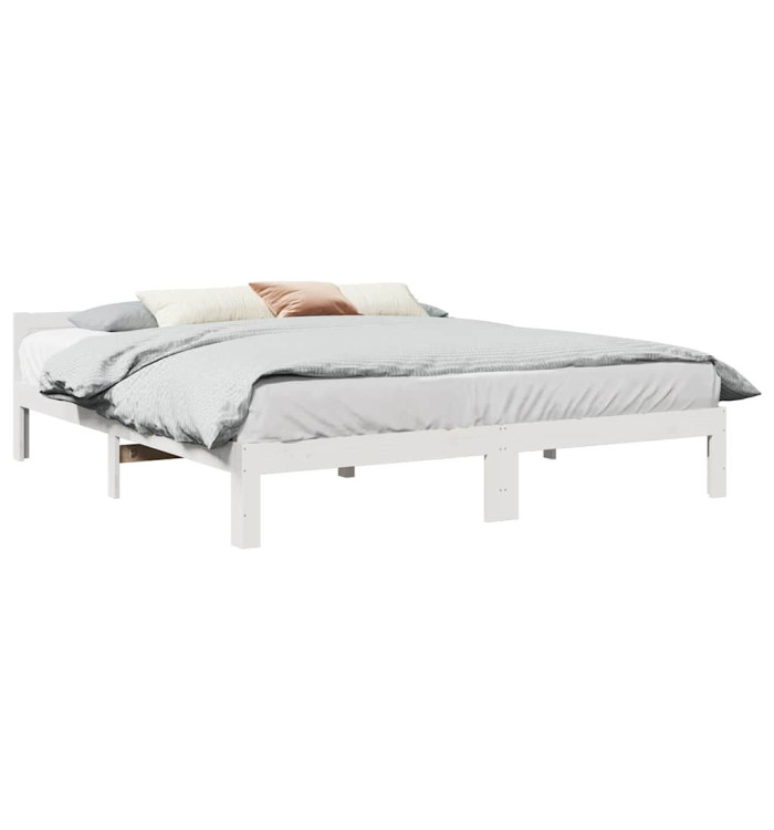 Cadre de lit sans matelas blanc 160x200 cm bois de pin massif | Mobilier & Déco