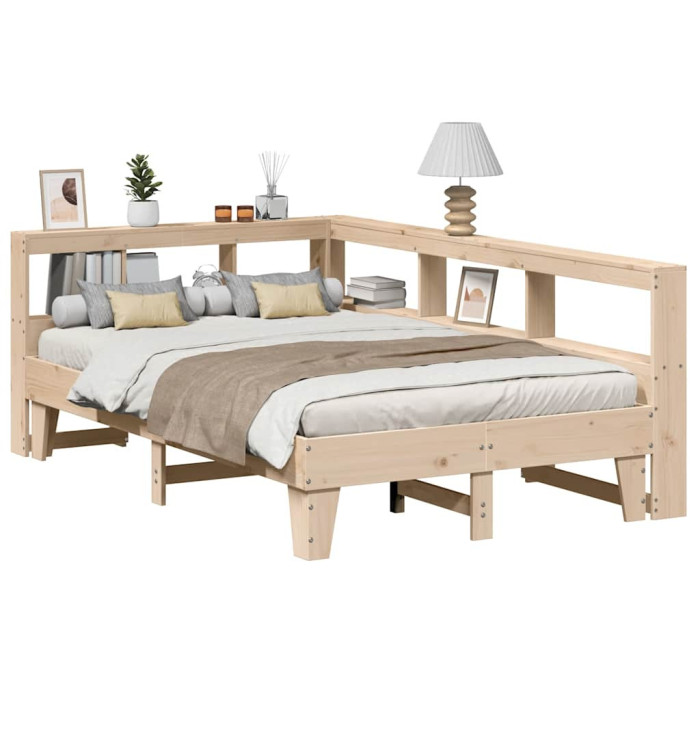 Lit bibliothèque sans matelas 120x200 cm bois de pin massif | Mobilier & Déco