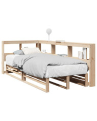 Lit bibliothèque sans matelas 90x200 cm bois de pin massif | Mobilier & Déco