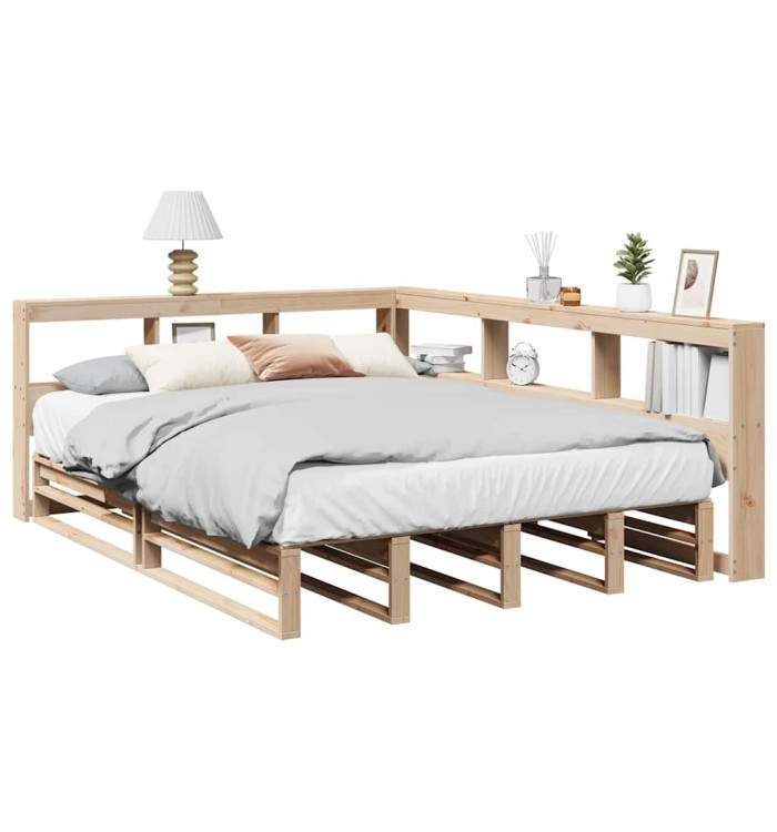 Lit bibliothèque sans matelas 140x200 cm bois massif de pin | Mobilier & Déco