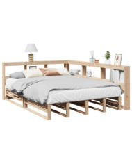 Lit bibliothèque sans matelas 140x200 cm bois massif de pin | Mobilier & Déco