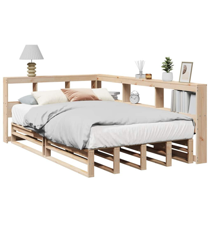 Lit bibliothèque sans matelas 120x190 cm bois de pin massif | Mobilier & Déco