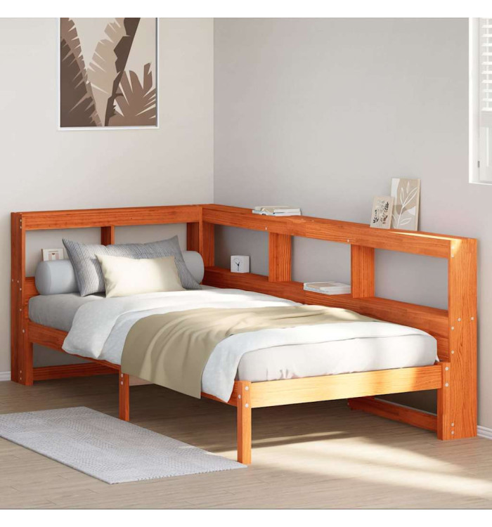 Lit bibliothèque sans matelas cire marron 90x200 cm pin massif | Mobilier & Déco