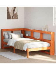 Lit bibliothèque sans matelas cire marron 90x200 cm pin massif | Mobilier & Déco