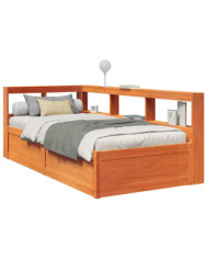 Lit bibliothèque sans matelas cire marron 90x200 cm pin massif | Mobilier & Déco