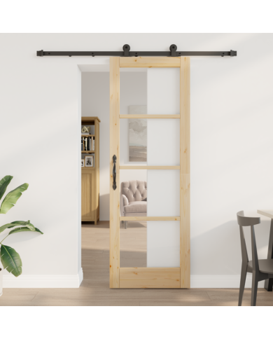 Porte coulissante avec kit matériel 'ORKDAL'en bois massif et verre | Mobilier & Déco