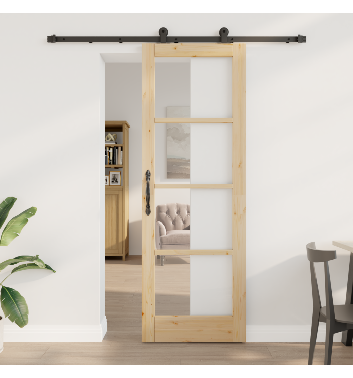 Porte coulissante avec kit matériel 'ORKDAL'en bois massif et verre | Mobilier & Déco