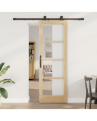 Porte coulissante avec kit matériel 'ORKDAL'en bois massif et verre | Mobilier & Déco