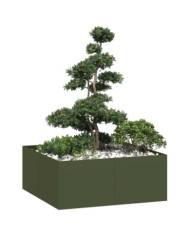 Jardinière vert olive 100x100x40 cm acier | Mobilier & Déco