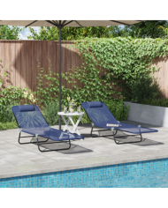 Chaises Longues Pliantes 2 pcs avec Une Têtière en Bleu Textilène | Mobilier & Déco