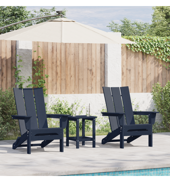 Ensemble de salon de jardin 3 pièces bleu marine HDPE | Mobilier & Déco