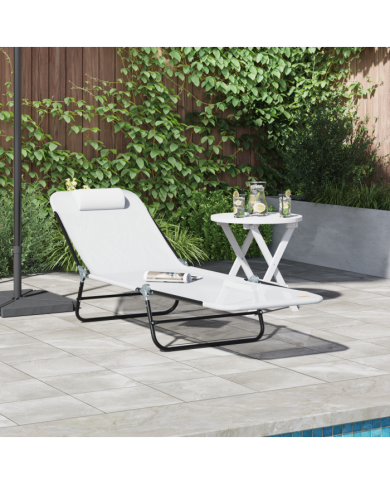 Chaise longue pliante avec appui-tête Crème Textilène | Mobilier & Déco