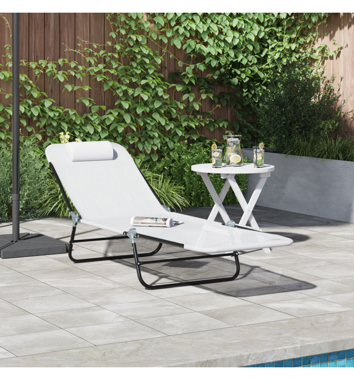 Chaise longue pliante avec appui-tête Crème Textilène | Mobilier & Déco