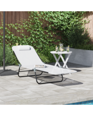 Chaise longue pliante avec appui-tête Crème Textilène | Mobilier & Déco