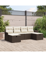 Canapé de jardin 6 pièces avec coussins Marron Poly Rattan | Mobilier & Déco