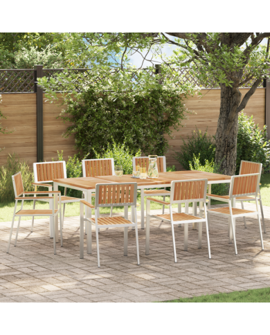 Ensemble de salle à manger de jardin 9 pièces en teck massif | Mobilier & Déco