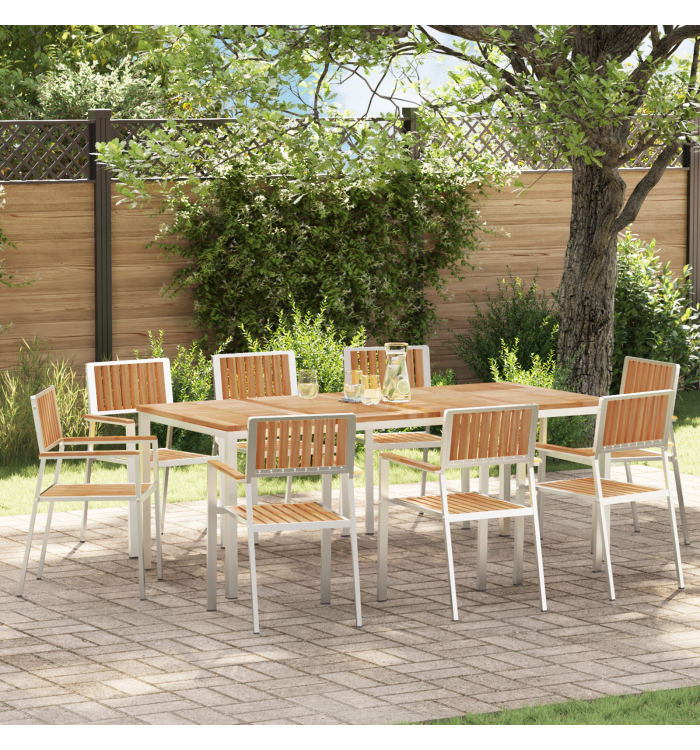 Ensemble de salle à manger de jardin 9 pièces en teck massif | Mobilier & Déco