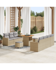 Canapé de jardin de 10 pièces avec coussins Beige Poly Rotin Acacia | Mobilier & Déco