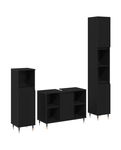 Mobilier de salle de bain 3 pièces Chêne noir Bois d'ingénierie | Mobilier & Déco