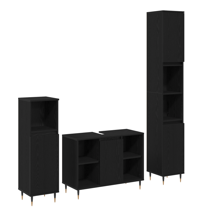 Mobilier de salle de bain 3 pièces Chêne noir Bois d'ingénierie | Mobilier & Déco