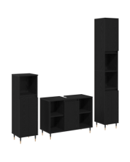 Mobilier de salle de bain 3 pièces Chêne noir Bois d'ingénierie | Mobilier & Déco
