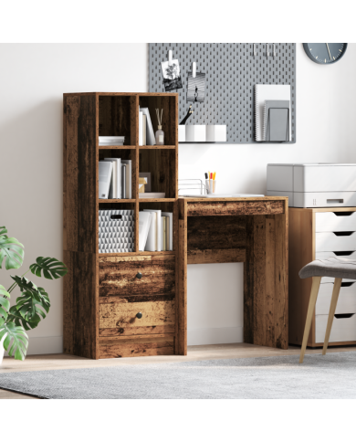 Bureau avec rangement vieux bois en bois d'ingénierie | Mobilier & Déco