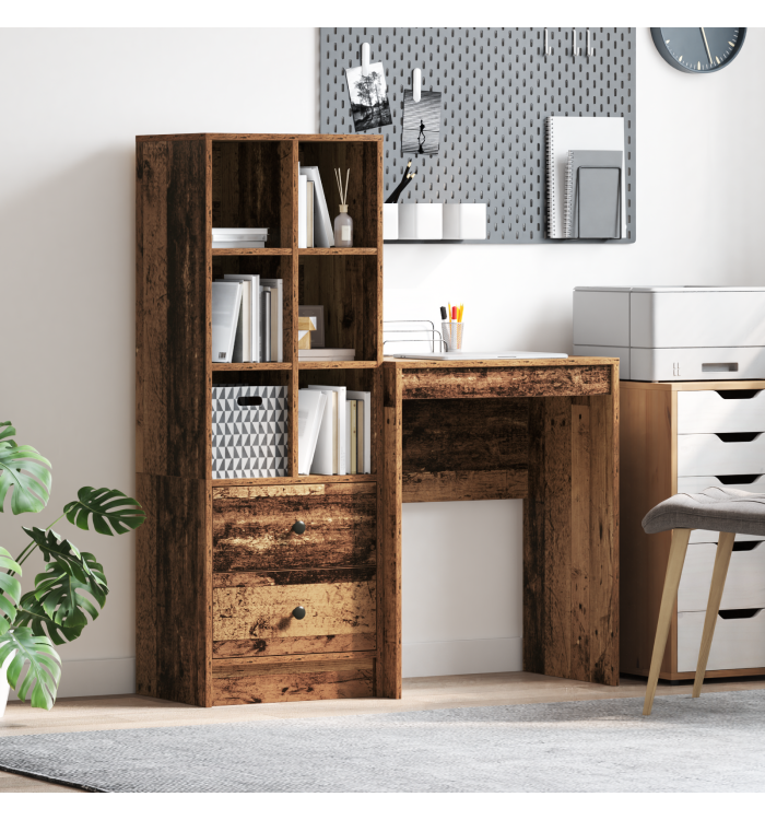 Bureau avec rangement vieux bois en bois d'ingénierie | Mobilier & Déco