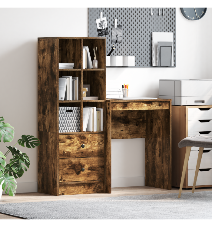 Bureau avec rangement Chêne fumé Bois d'ingénierie | Mobilier & Déco