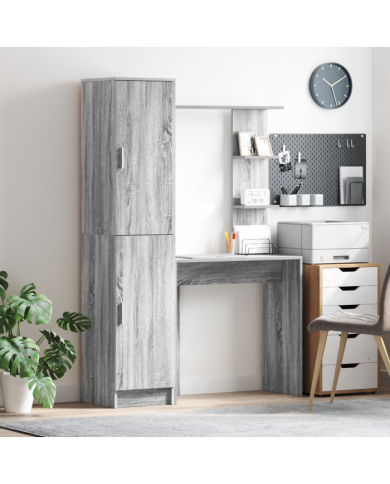 Bureau avec rangement Gris Sonoma Bois d'ingénierie | Mobilier & Déco