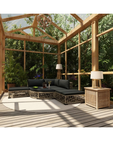 Salon de jardin 6 pcs avec coussins résine tressée gris | Mobilier & Déco