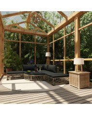 Salon de jardin 6 pcs avec coussins résine tressée gris | Mobilier & Déco