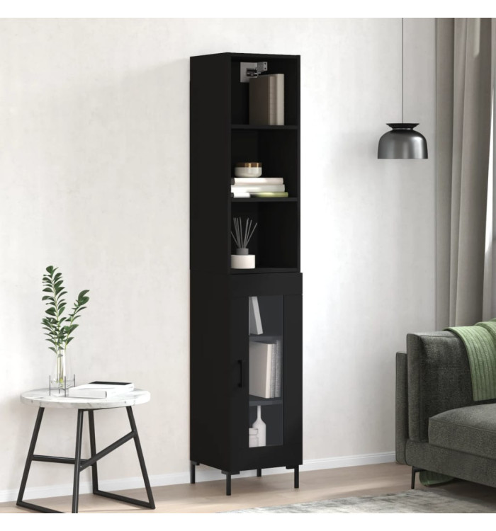 Buffet haut Noir 34,5x34x180 cm Bois d'ingénierie | Mobilier & Déco