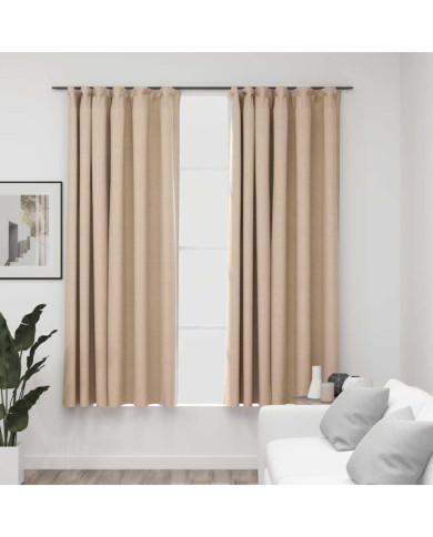 Rideaux occultants aspect lin et crochets 2 pcs beige 140x175cm | Mobilier & Déco