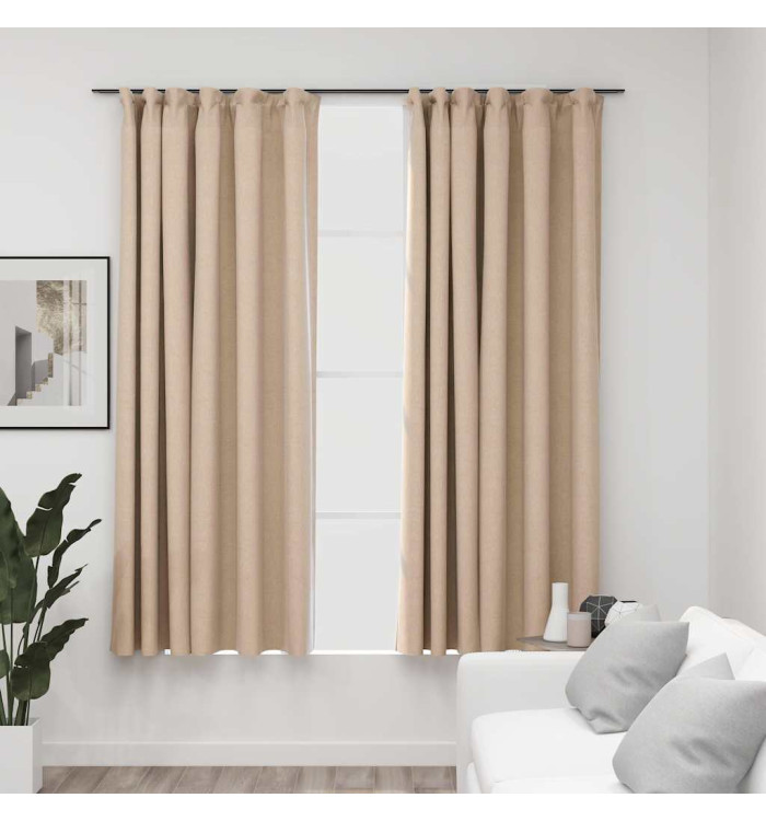 Rideaux occultants aspect lin et crochets 2 pcs beige 140x175cm | Mobilier & Déco