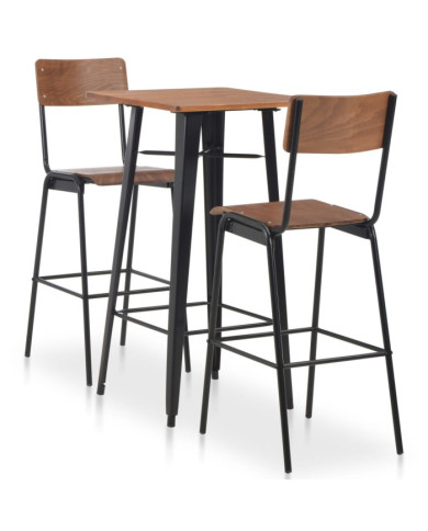 Mobilier de bar 3 pcs Acier Marron Noir | Mobilier & Déco