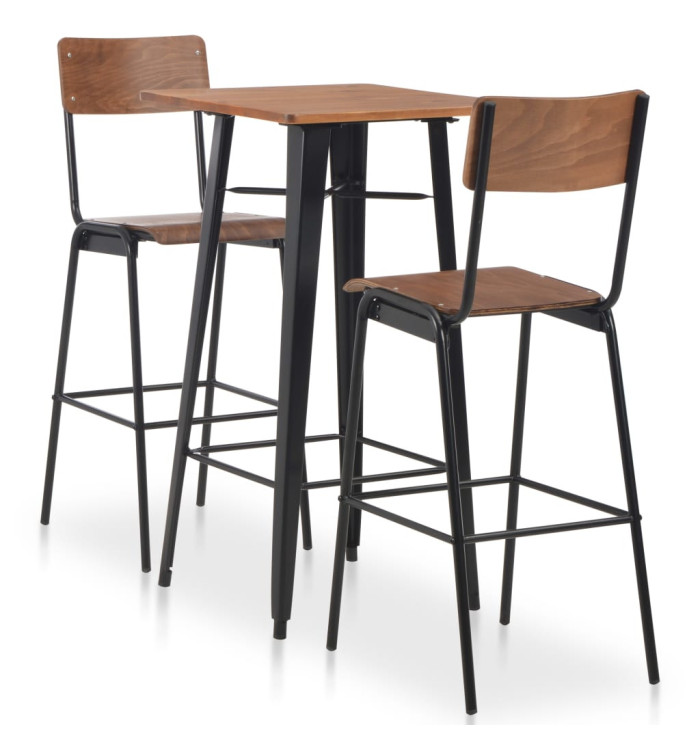 Mobilier de bar 3 pcs Acier Marron Noir | Mobilier & Déco