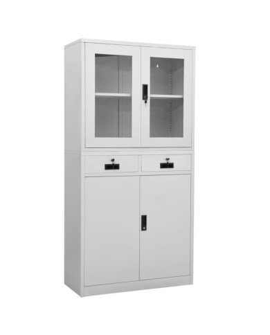 Armoire de bureau Gris clair 90x40x180 cm Acier et verre trempé | Mobilier & Déco