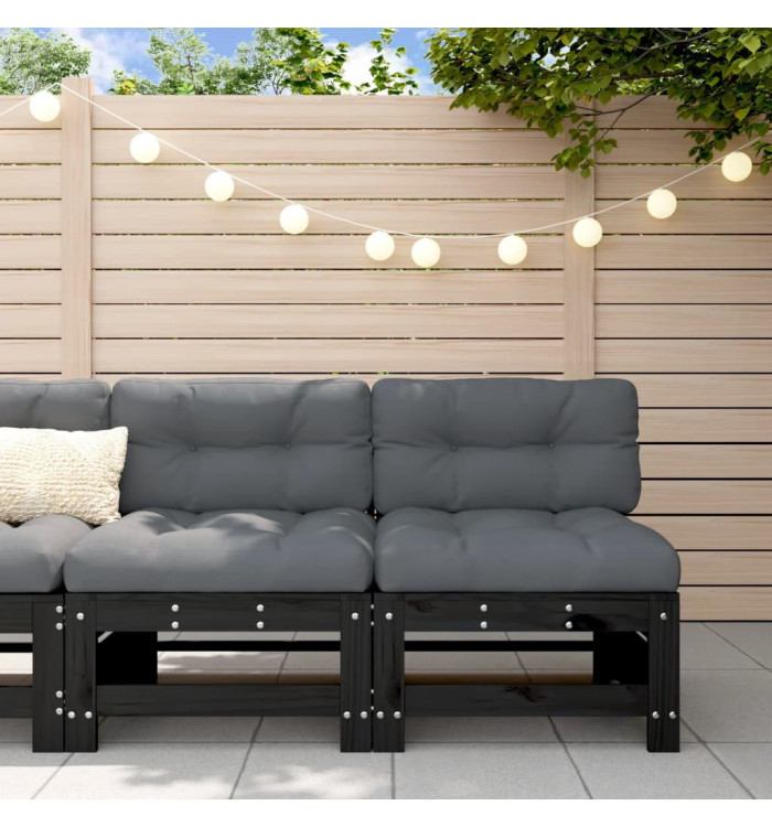 Canapés centraux avec coussins 2 pcs noir bois de pin massif | Mobilier & Déco
