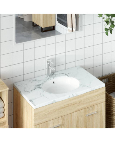 Évier de salle de bain blanc 33x29x16,5 cm ovale céramique | Mobilier & Déco