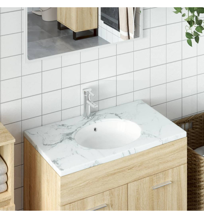 Évier de salle de bain blanc 33x29x16,5 cm ovale céramique | Mobilier & Déco