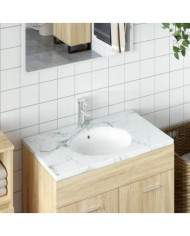 Évier de salle de bain blanc 33x29x16,5 cm ovale céramique | Mobilier & Déco