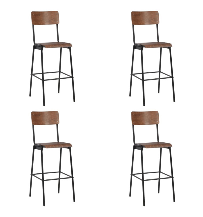 Chaises de bar lot de 4 contreplaqué solide et acier | Mobilier & Déco