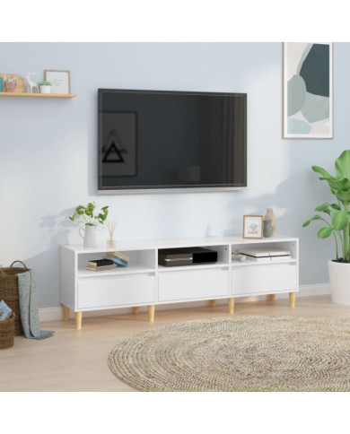 Meuble TV blanc brillant 150x30x44,5 cm bois d'ingénierie | Mobilier & Déco
