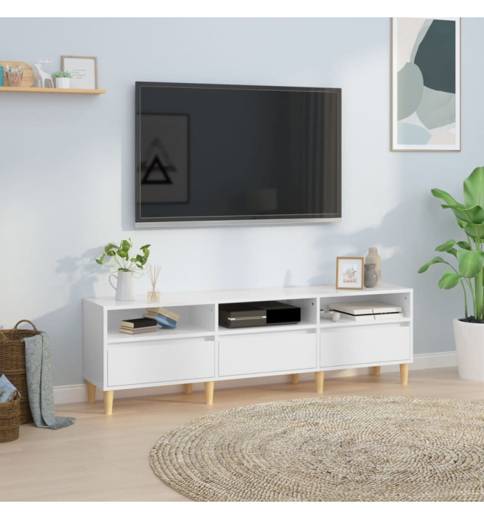 Meuble TV blanc brillant 150x30x44,5 cm bois d'ingénierie | Mobilier & Déco