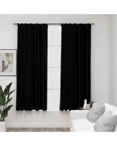 Rideaux occultants aspect lin avec crochets 2pcs Noir 140x175cm | Mobilier & Déco