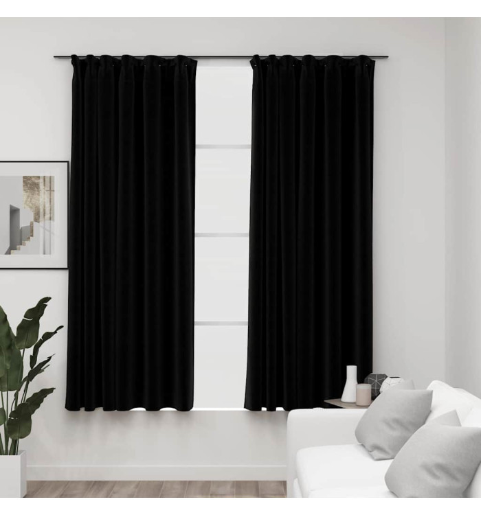Rideaux occultants aspect lin avec crochets 2pcs Noir 140x175cm | Mobilier & Déco