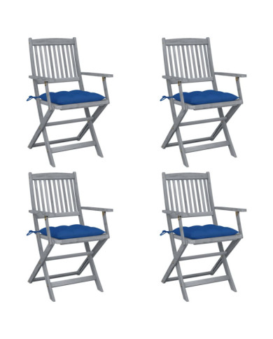 Chaises pliables d'extérieur lot de 4 et coussins Bois d'acacia | Mobilier & Déco