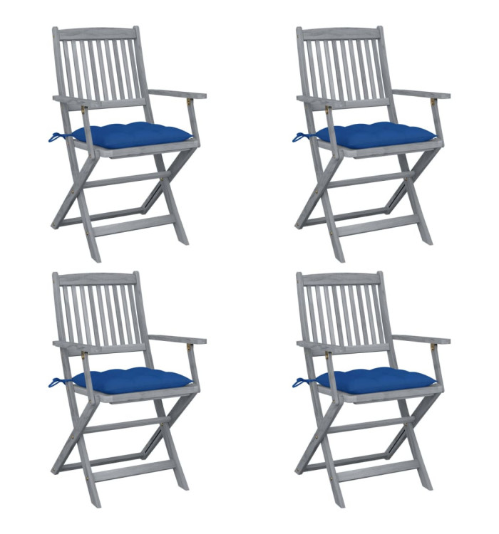 Chaises pliables d'extérieur lot de 4 et coussins Bois d'acacia | Mobilier & Déco