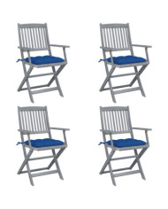 Chaises pliables d'extérieur lot de 4 et coussins Bois d'acacia | Mobilier & Déco